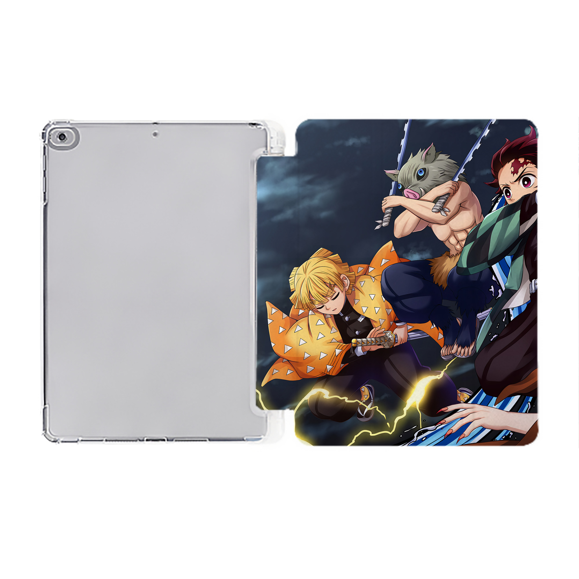 （画像用） 鬼滅の刃（きめつのやいば）竈門 炭治郎／かまど たんじろう Kamado Tanjirou IPad ケース ペン収納付き 三つ折りスタンド PUレザー×シリコン 対応機種9.5/10.5/10.9インチ